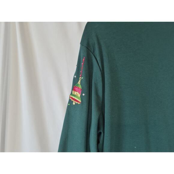Quacker Factory Womens Emerald Green Holiday Christmas Embroidered Sweater XL - Picture 7 of 8